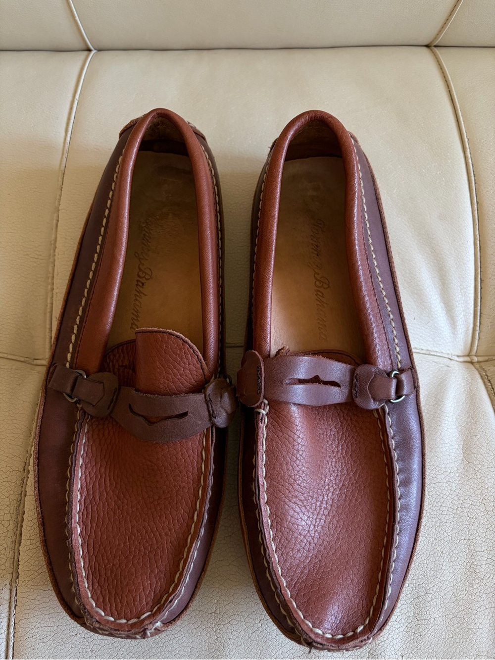 Tommy Bahama Mens Brown Leather Boat Shoes